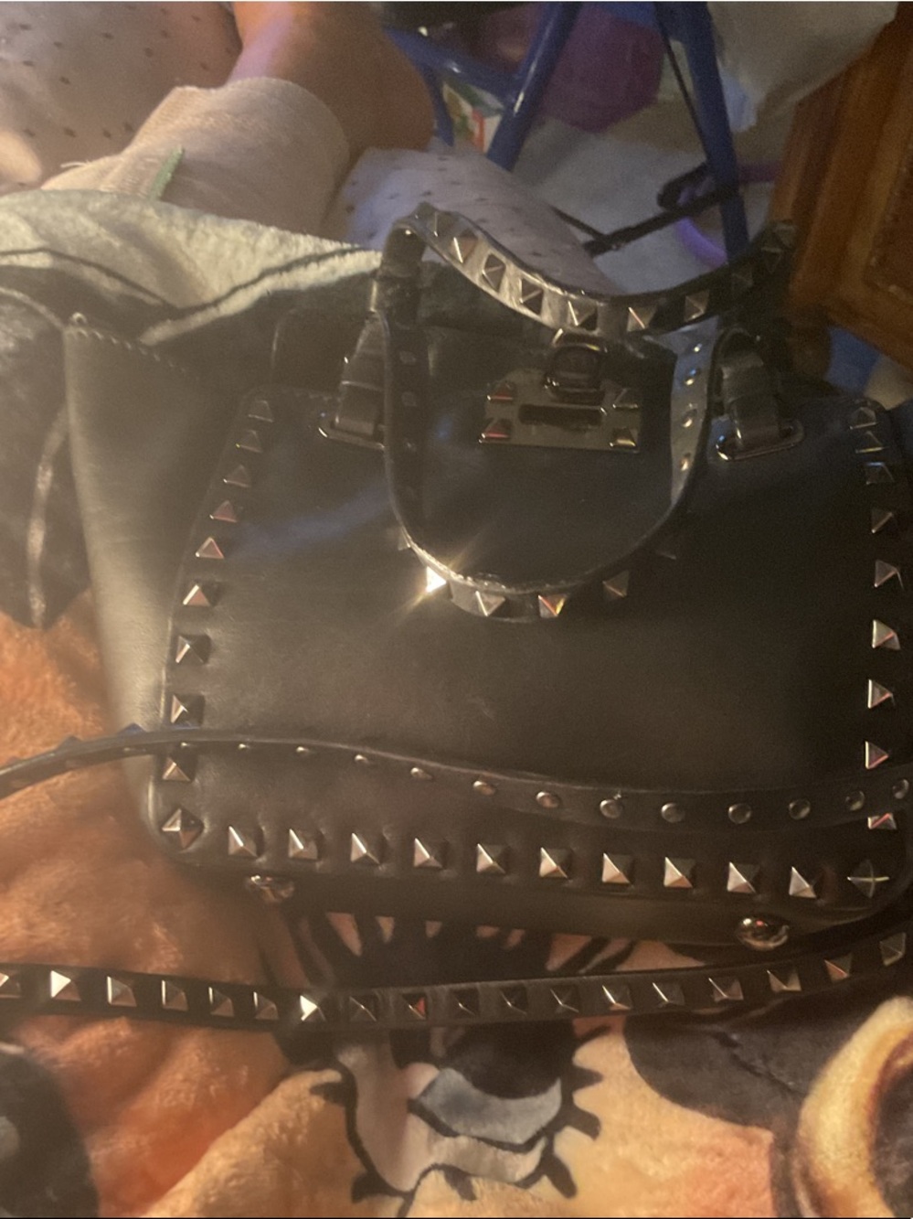 Valentino Garavani Black Leather Studded Satchel Tote - Picture 5 of 12